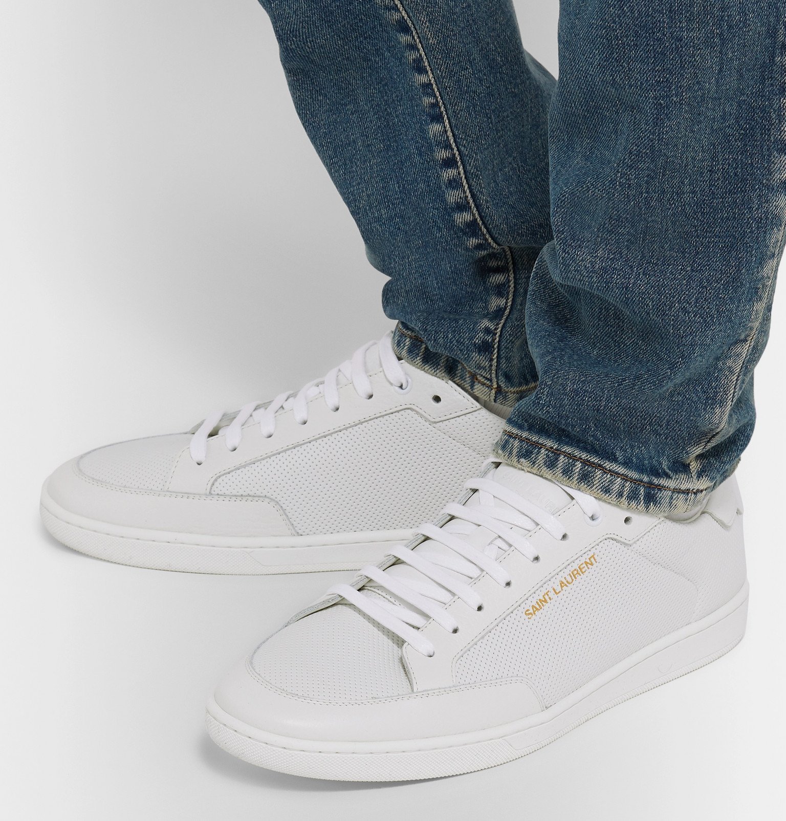 SAINT LAURENT - SL/10 Perforated Leather Sneakers - White Saint Laurent