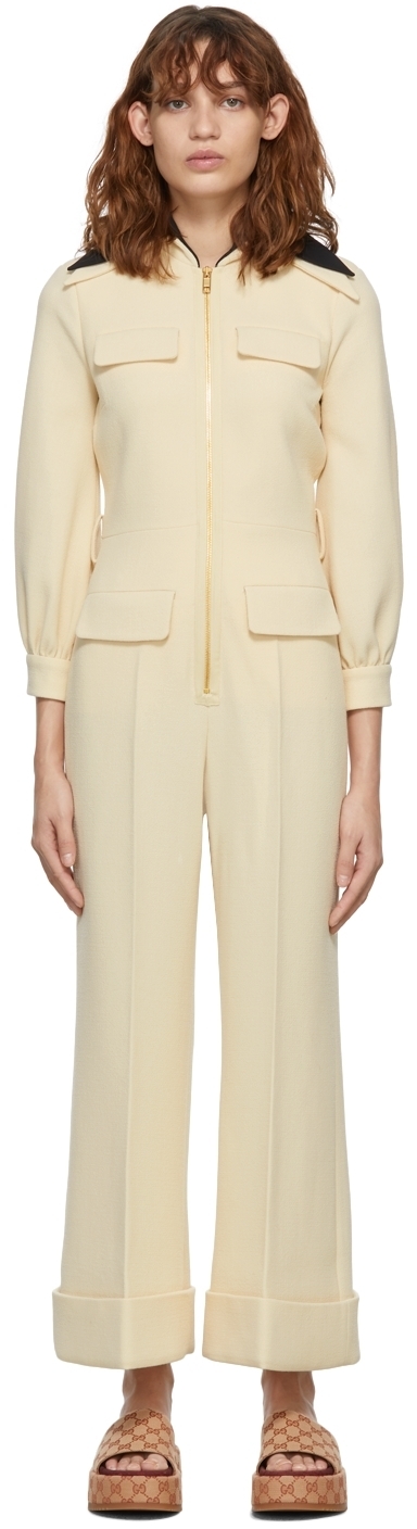 Gucci Beige Leather Belted Jumpsuit Gucci