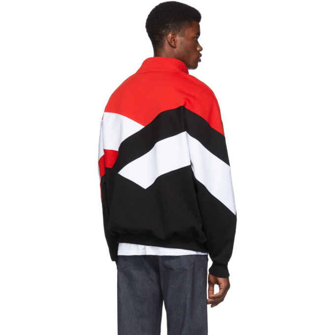 MSGM Black and Red Half-Zip Track Pullover MSGM
