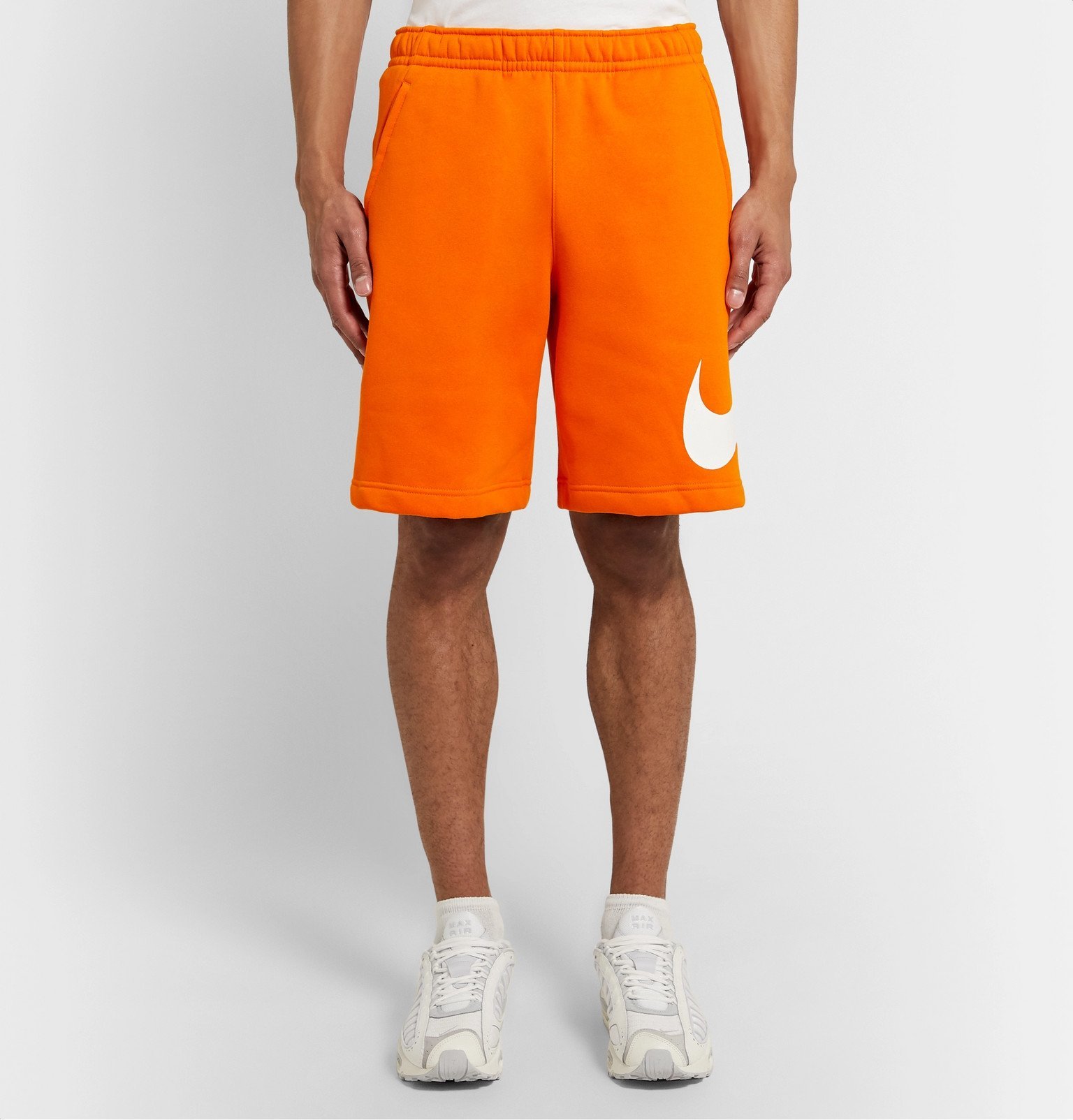 Por encima de la cabeza y el hombro foro cera Nike - Sportswear Club Fleece-Back Cotton-Blend Jersey Drawstring Shorts - Orange  Nike