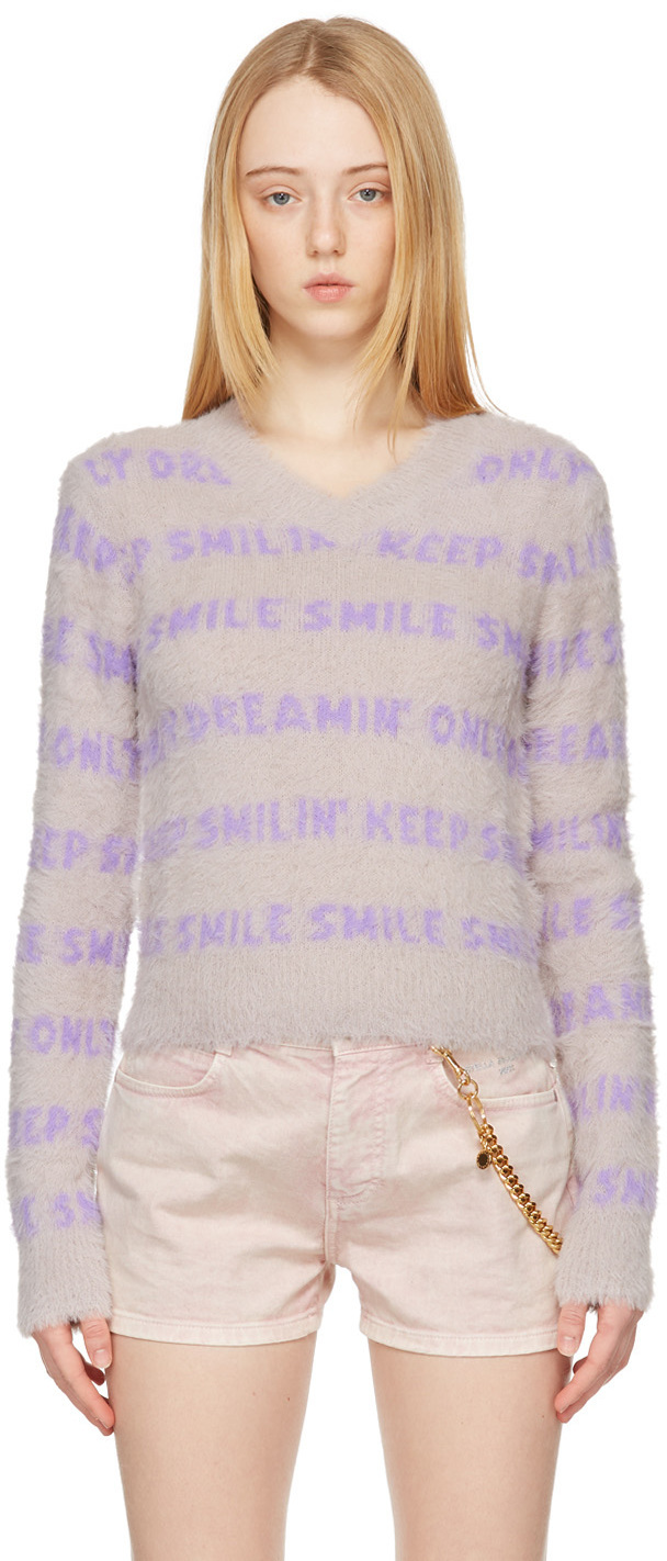 Stella McCartney Grey & Purple Striped 'Smile' Sweater Stella McCartney