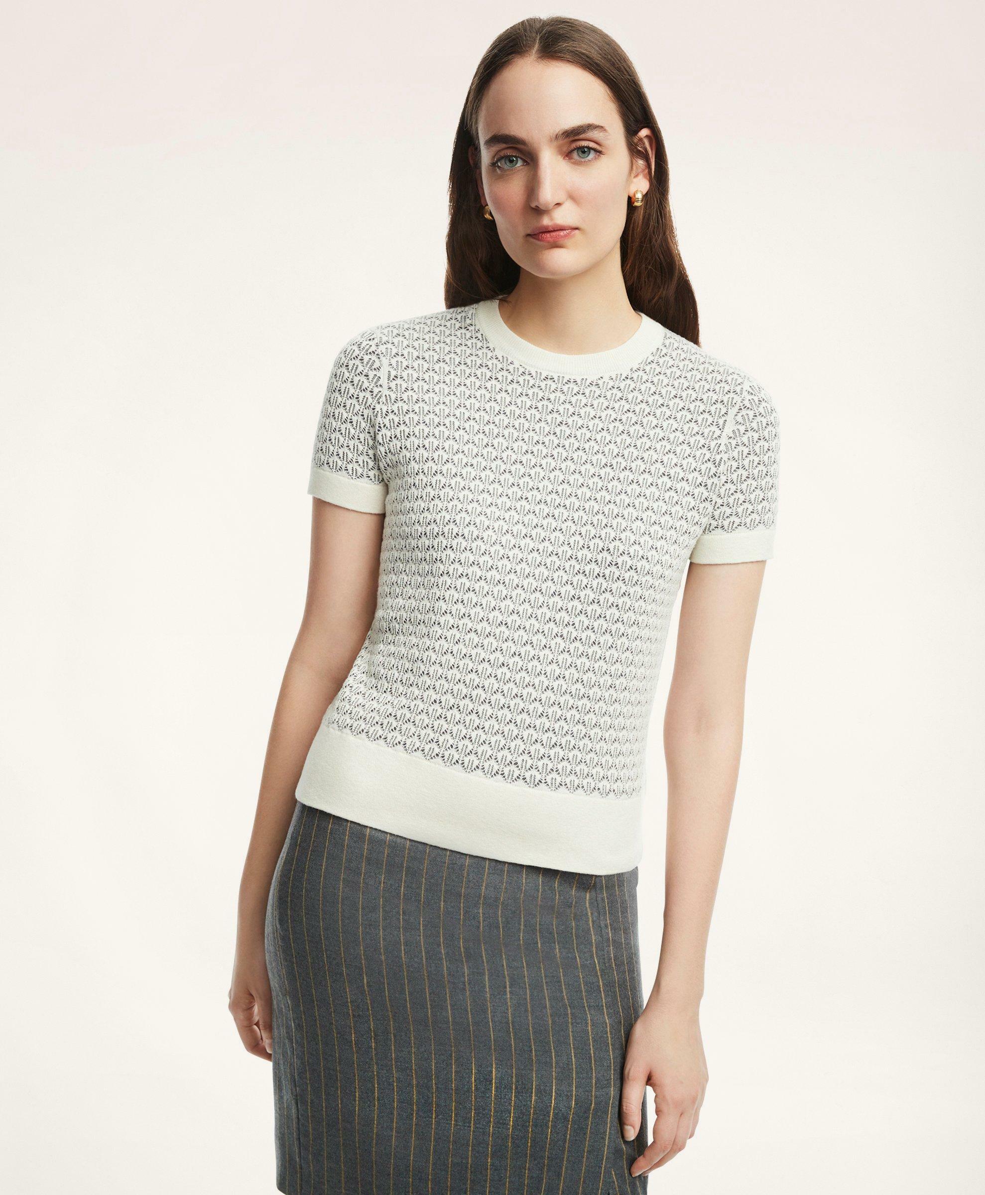 Photo: Brooks Brothers Women's Cotton Cashmere Blend Pointelle Shell | Ivory