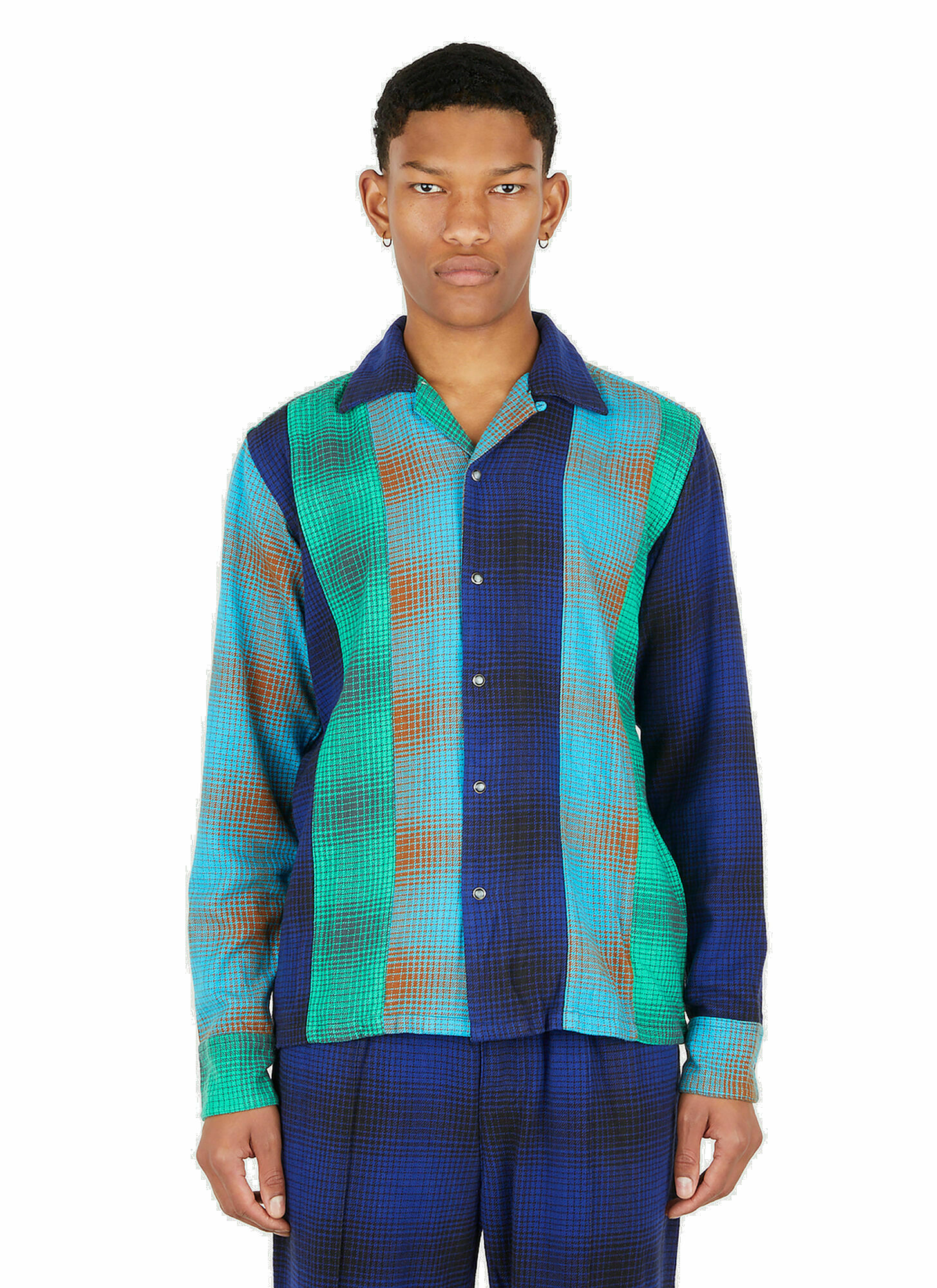 Photo: Ombre Plaid Patchwork Shirt in Blue
