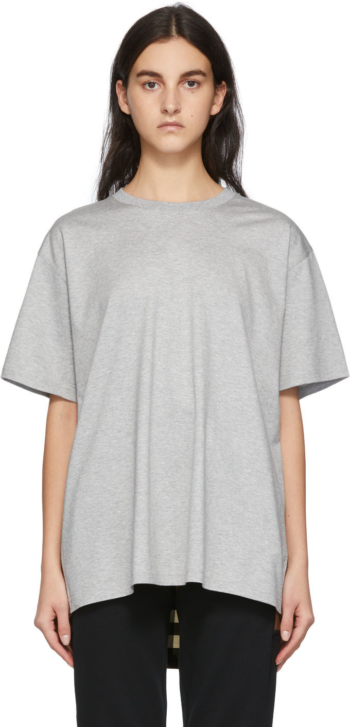 Photo: Burberry Grey Cotton Check Panel Oversized T-Shirt