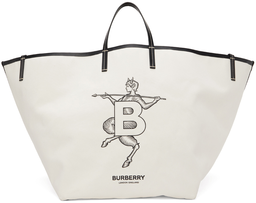 Burberry SSENSE Exclusive White Mythical Alphabet XL 'B' Faun Beach Tote  Burberry