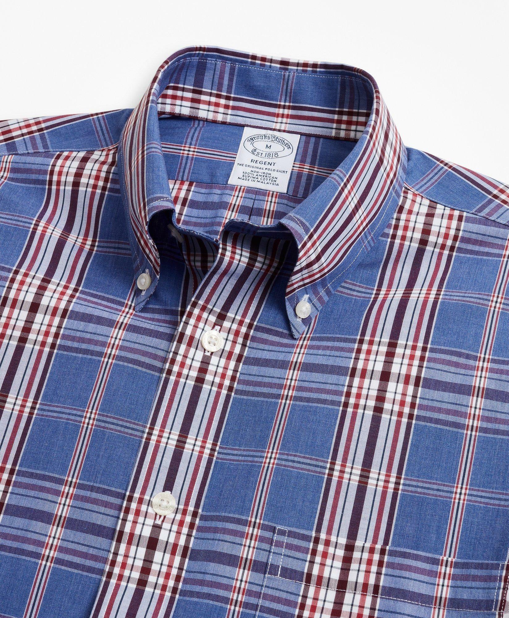 Brooks Brothers Men's Regent Regular-Fit Sport Shirt, Non-Iron Heathered Plaid | Navy