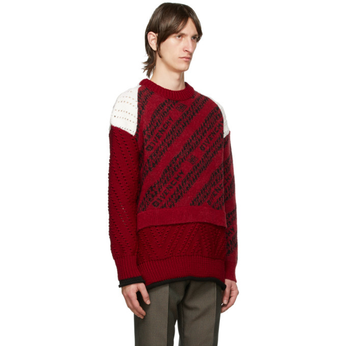 Givenchy Red and White Chain Patchwork Sweater Givenchy