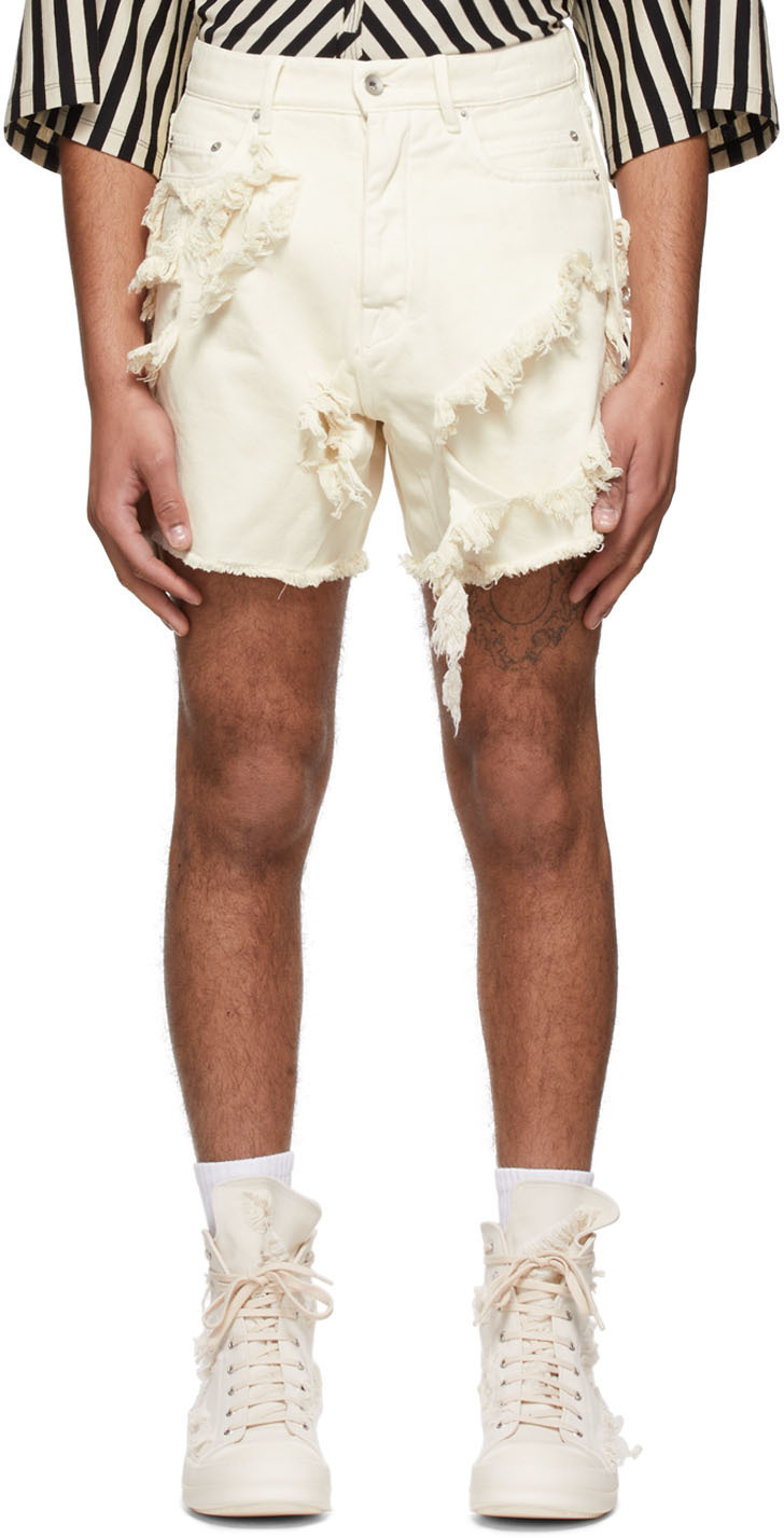 Photo: Rick Owens Drkshdw Off-White Distressed Denim Shorts