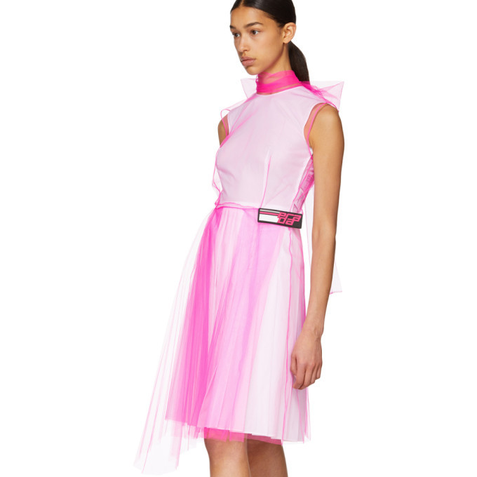 Prada Pink and White Poplin Mesh Overlay Dress Prada