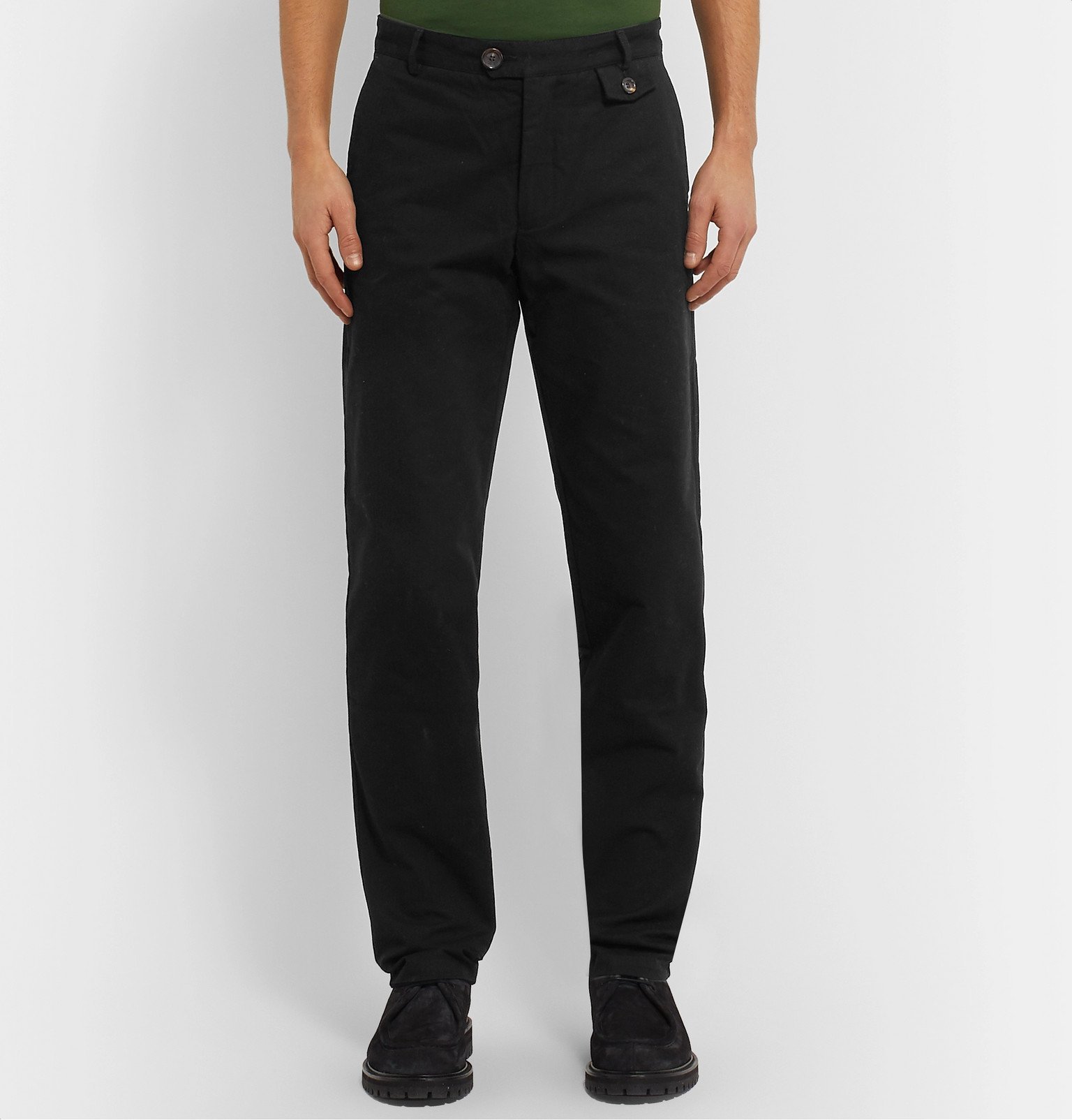 Oliver Spencer - Fishtail Tapered Organic Cotton-Twill Trousers - Black