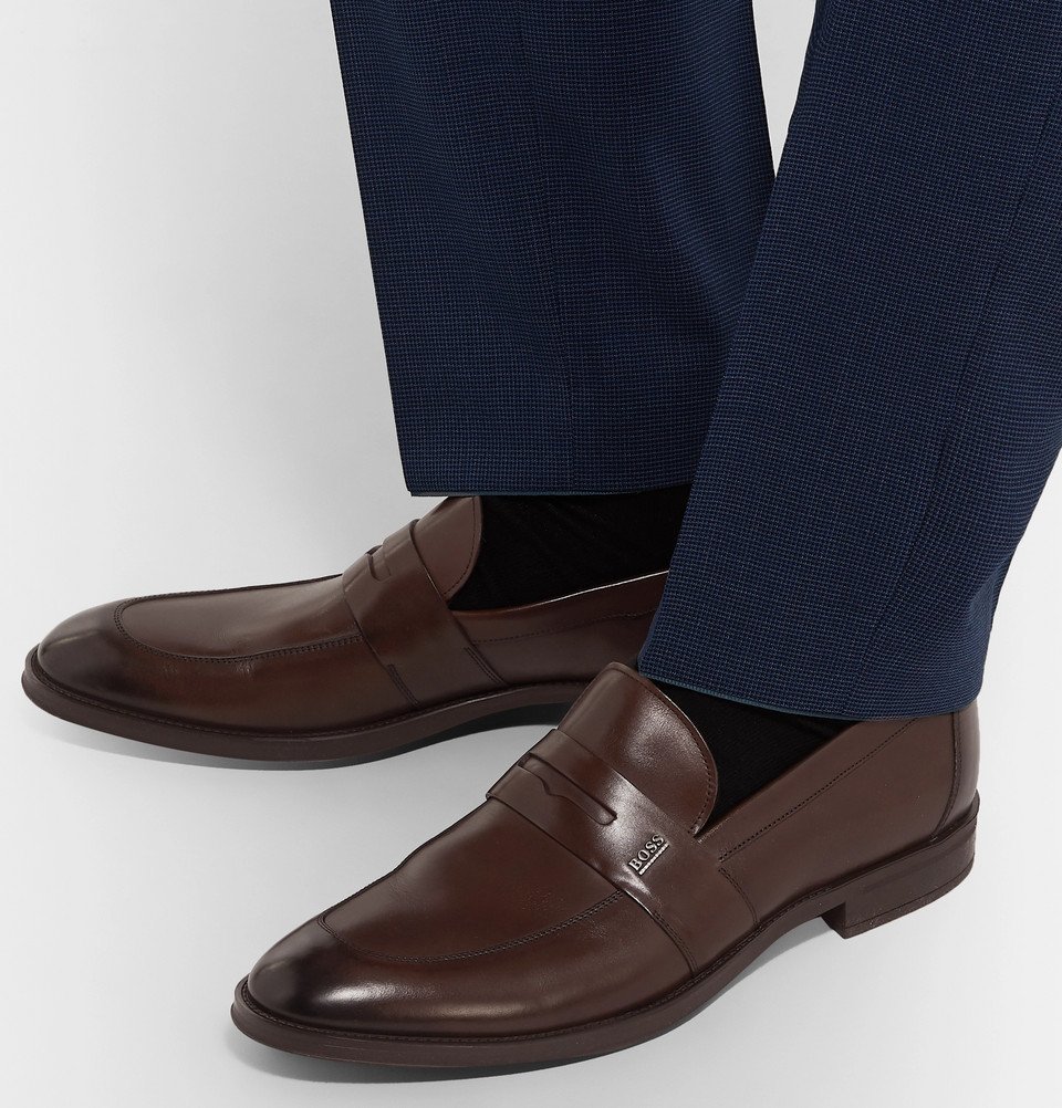 Hugo Boss - Coventry Burnished-Leather Penny Loafers - Brown Hugo Boss