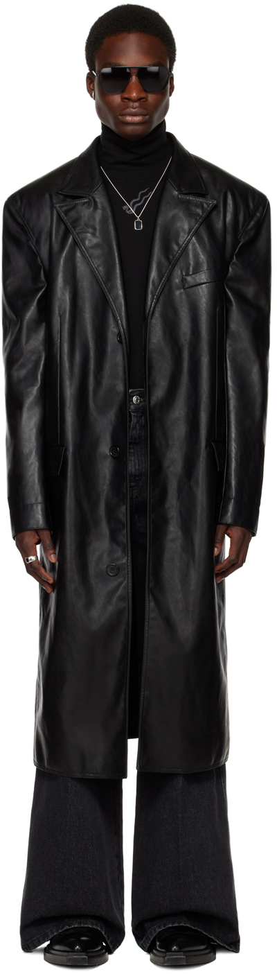 Photo: LU'U DAN Black Peaked Lapel Leather Coat