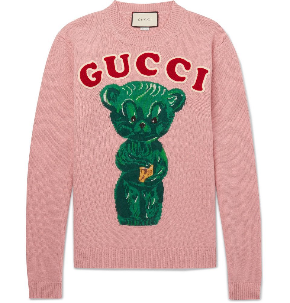 Intarsia Wool Sweater - Men - Pink Gucci