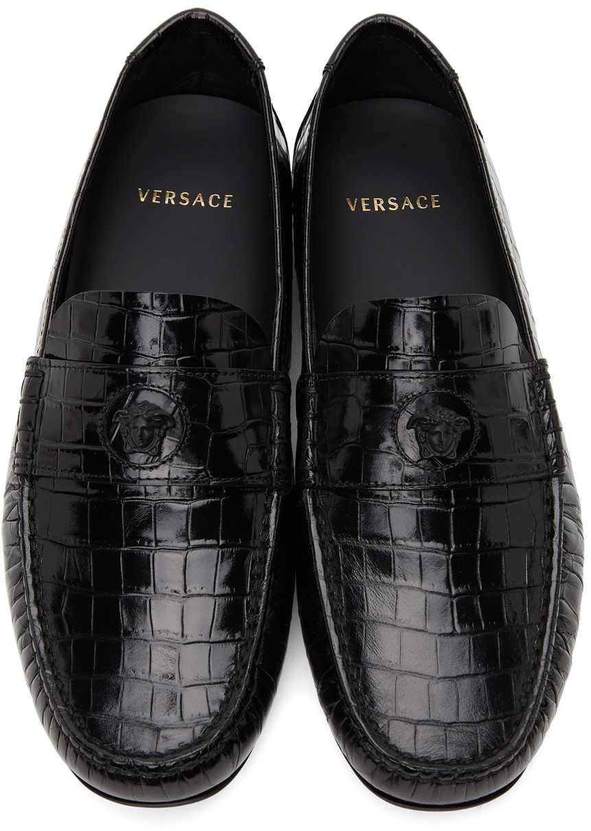 Versace Black Croc-Embossed Medusa Loafers Versace