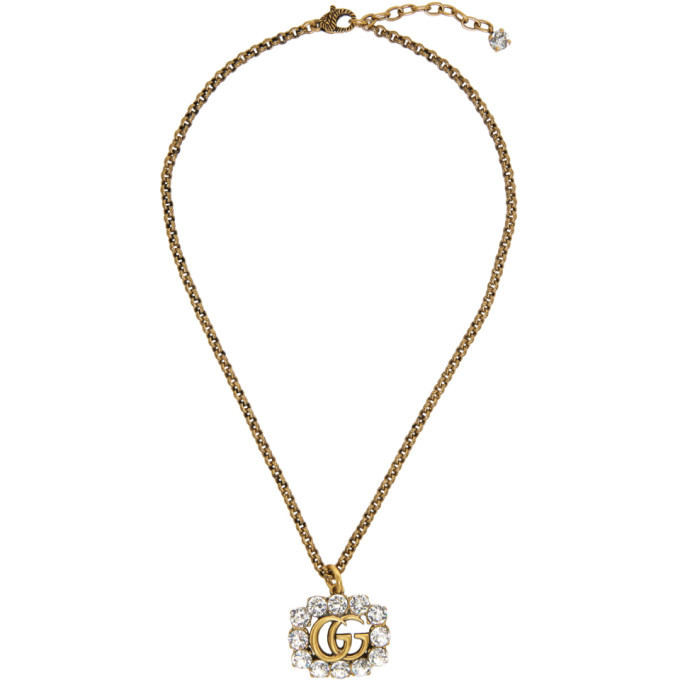 Gucci Gold Crystal GG Marmont Necklace 