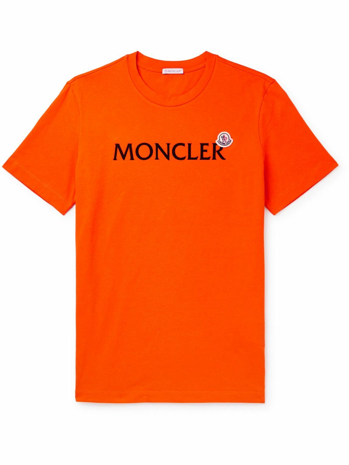 Moncler - Logo-Flocked Cotton-Jersey T-Shirt - Orange Moncler