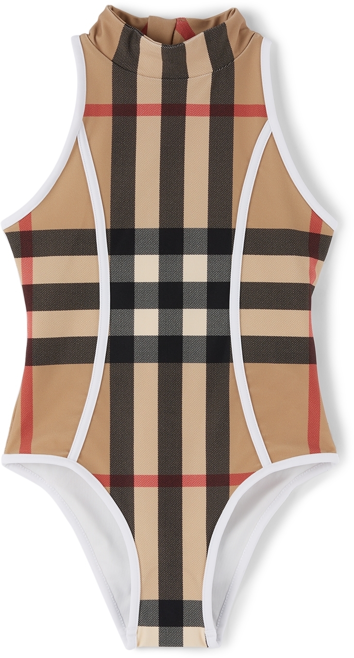 Burberry Kids Beige Check One-Piece Swimsuit