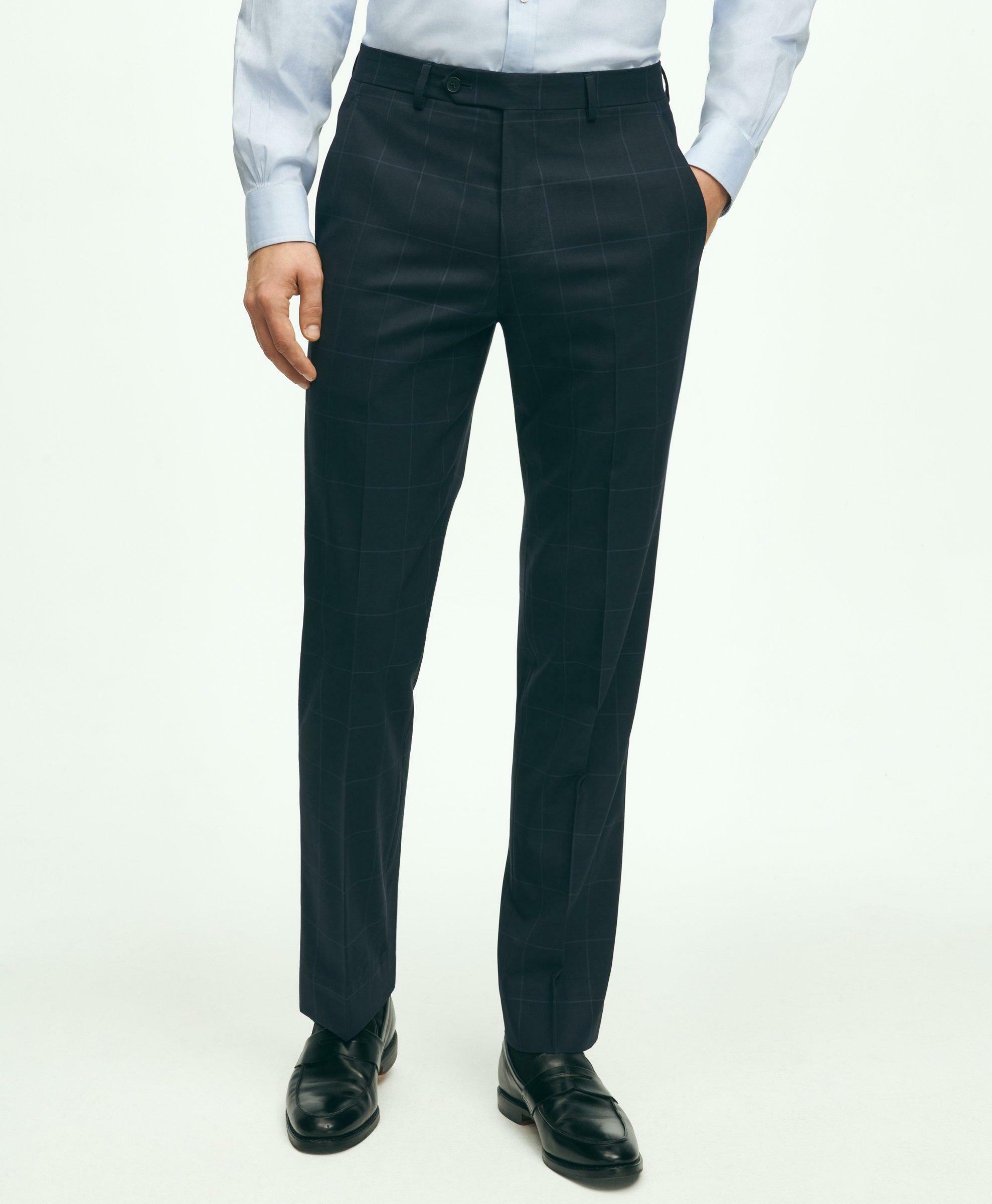 Brooks Brothers Men's Explorer Collection Regent Fit Merino Wool Windowpane Suit Pants | Navy