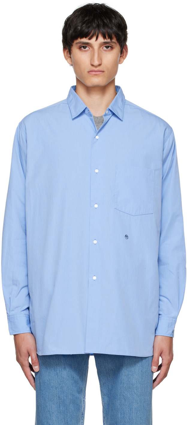 Nanamica Blue Regular Collar Wind Shirt Nanamica