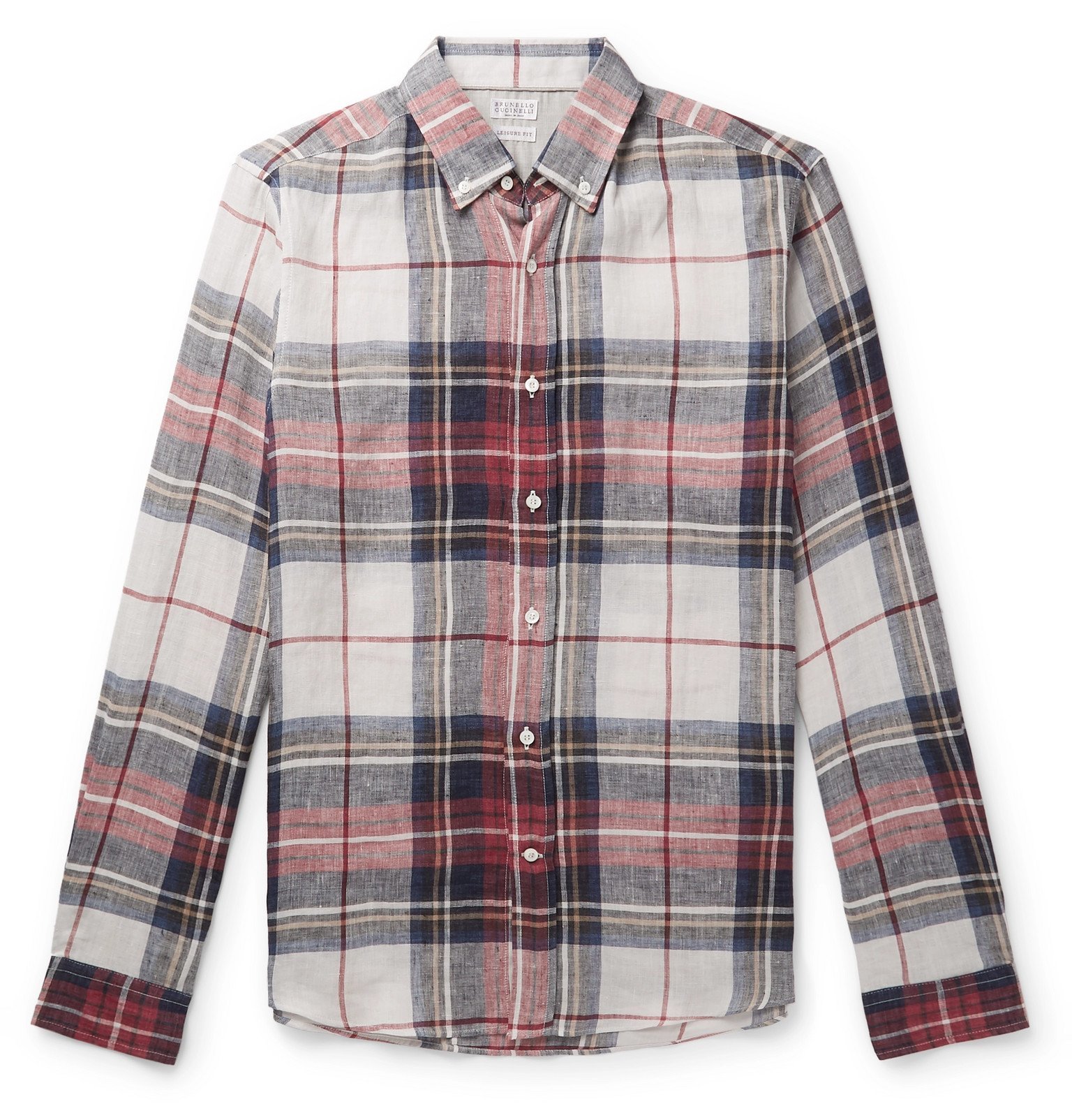 Brunello Cucinelli - Button-Down Collar Checked Linen Shirt - Red 