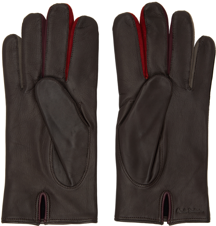Paul Smith Brown Concertina Leather Gloves Paul Smith