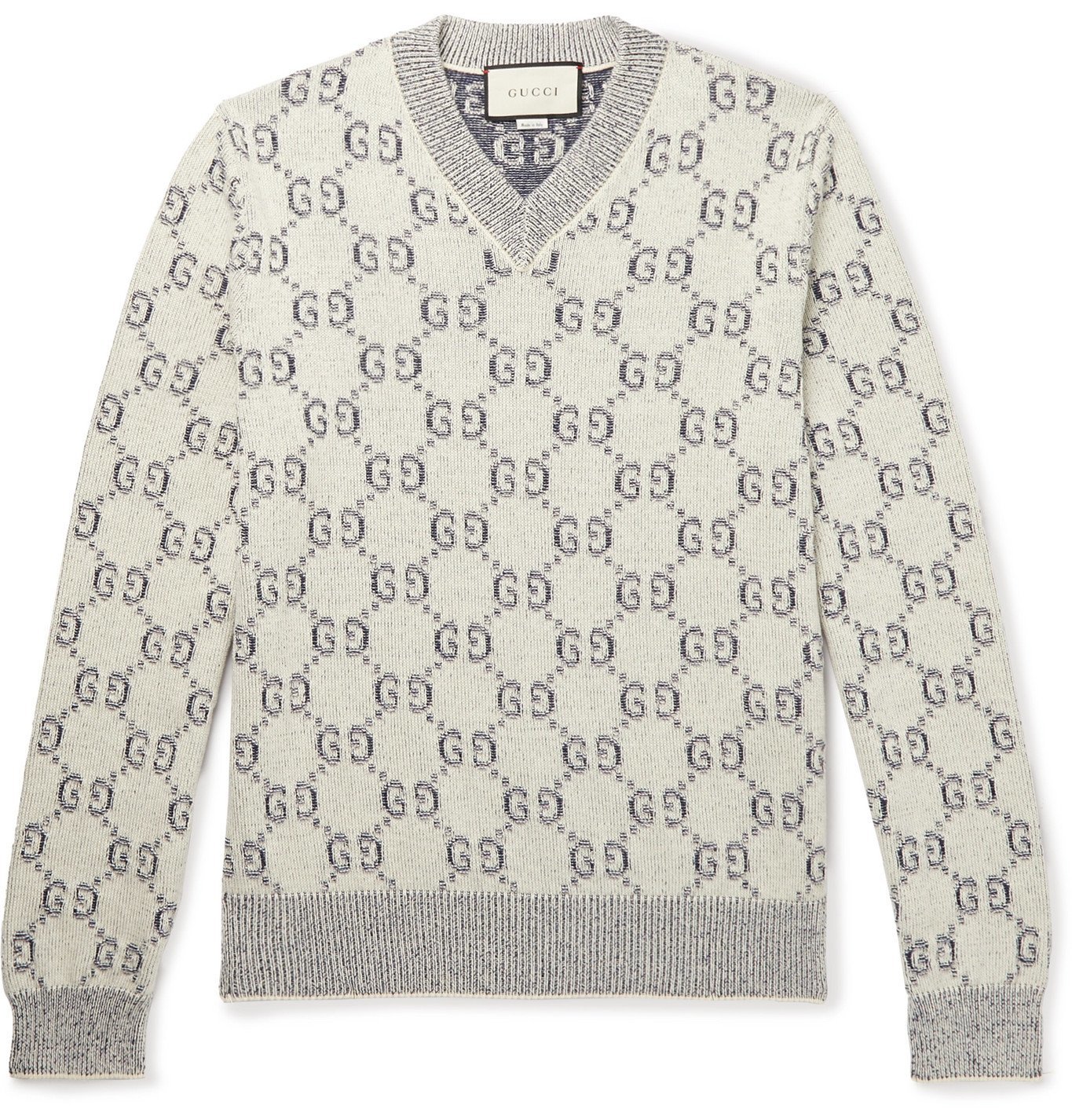 Gucci Logo Jacquard Cotton Sweater Gray Gucci