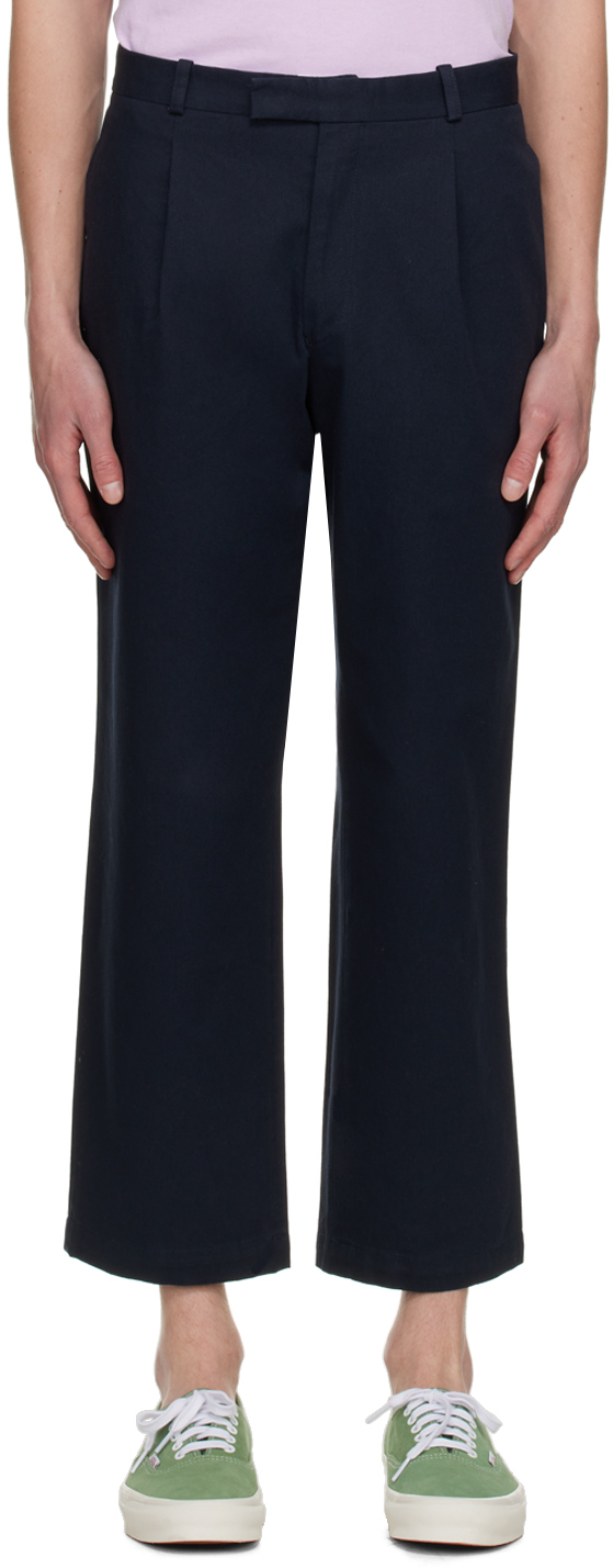 navy pleated trousers