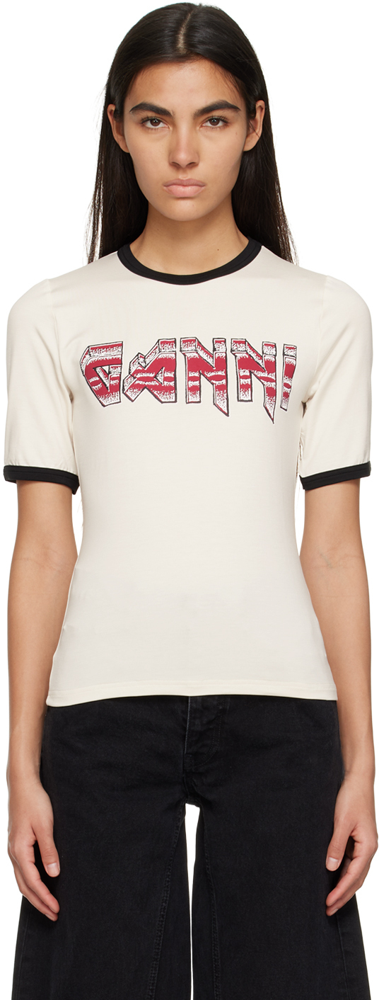 GANNI Off-White Printed T-Shirt GANNI