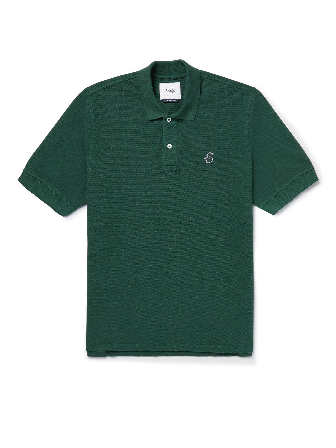 Photo: Drake's - Logo-Embroidered Cotton-Piqué Polo Shirt - Green