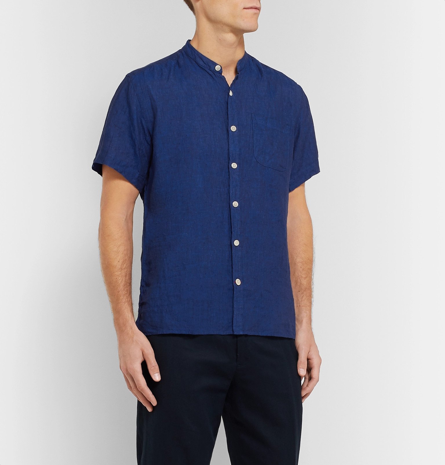 Oliver Spencer - Grandad-Collar Linen Shirt - Blue