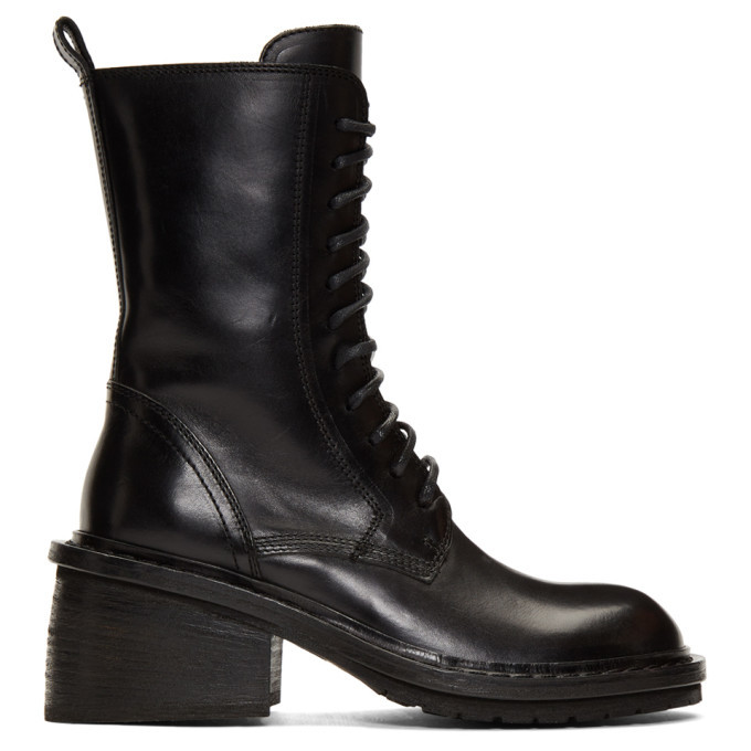 Ann Demeulemeester Black Lace-Up Heeled Boots Ann Demeulemeester