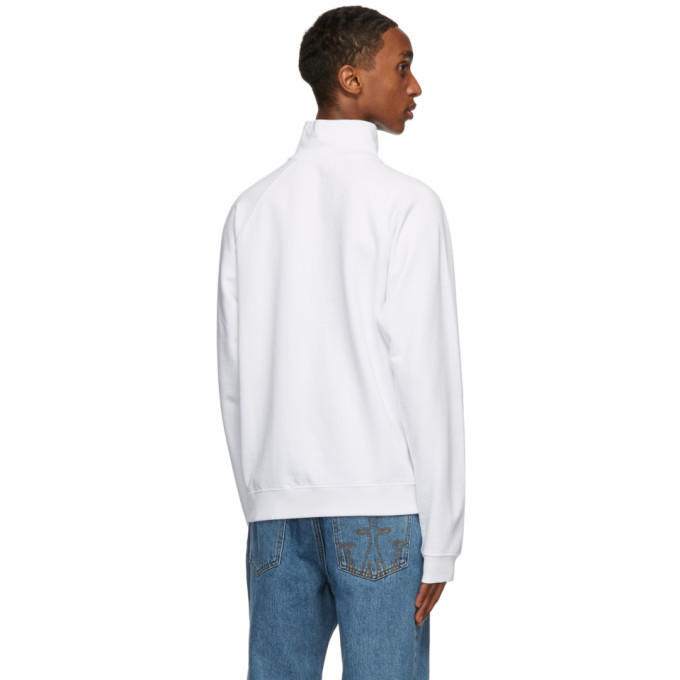 JW Anderson White Embroidered Face Half-Zip Sweater JW Anderson
