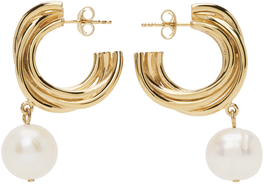 Completedworks Gold & White Pearl Encounter Hoop Earrings Completedworks
