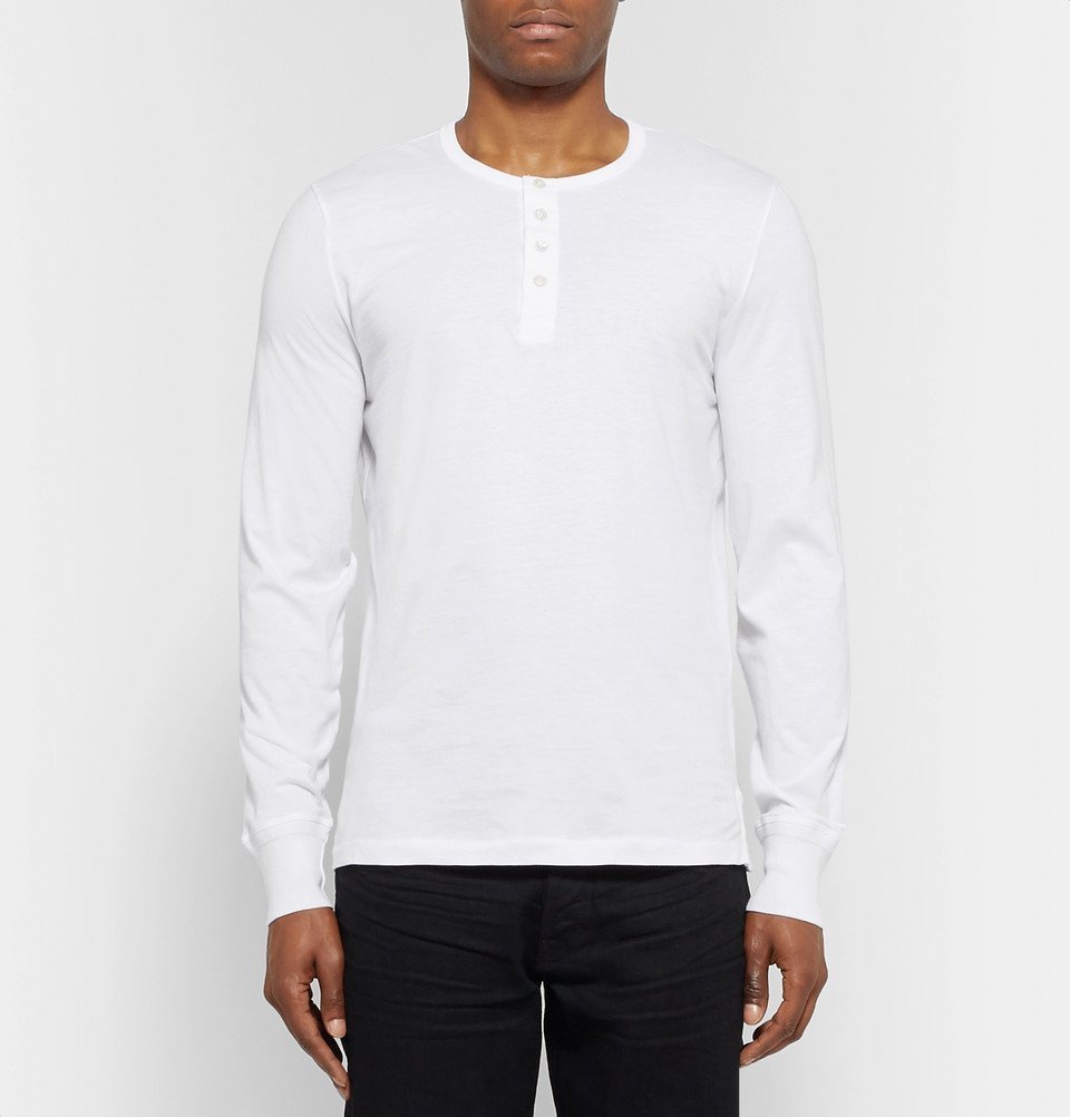 TOM FORD - Slub Cotton-Jersey Henley T-Shirt - Men - White TOM FORD