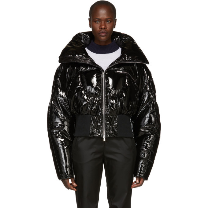 black pu puffer jacket