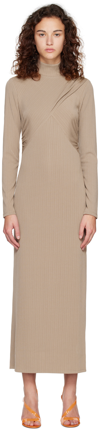 Reformation Taupe Mallorie Midi Dress