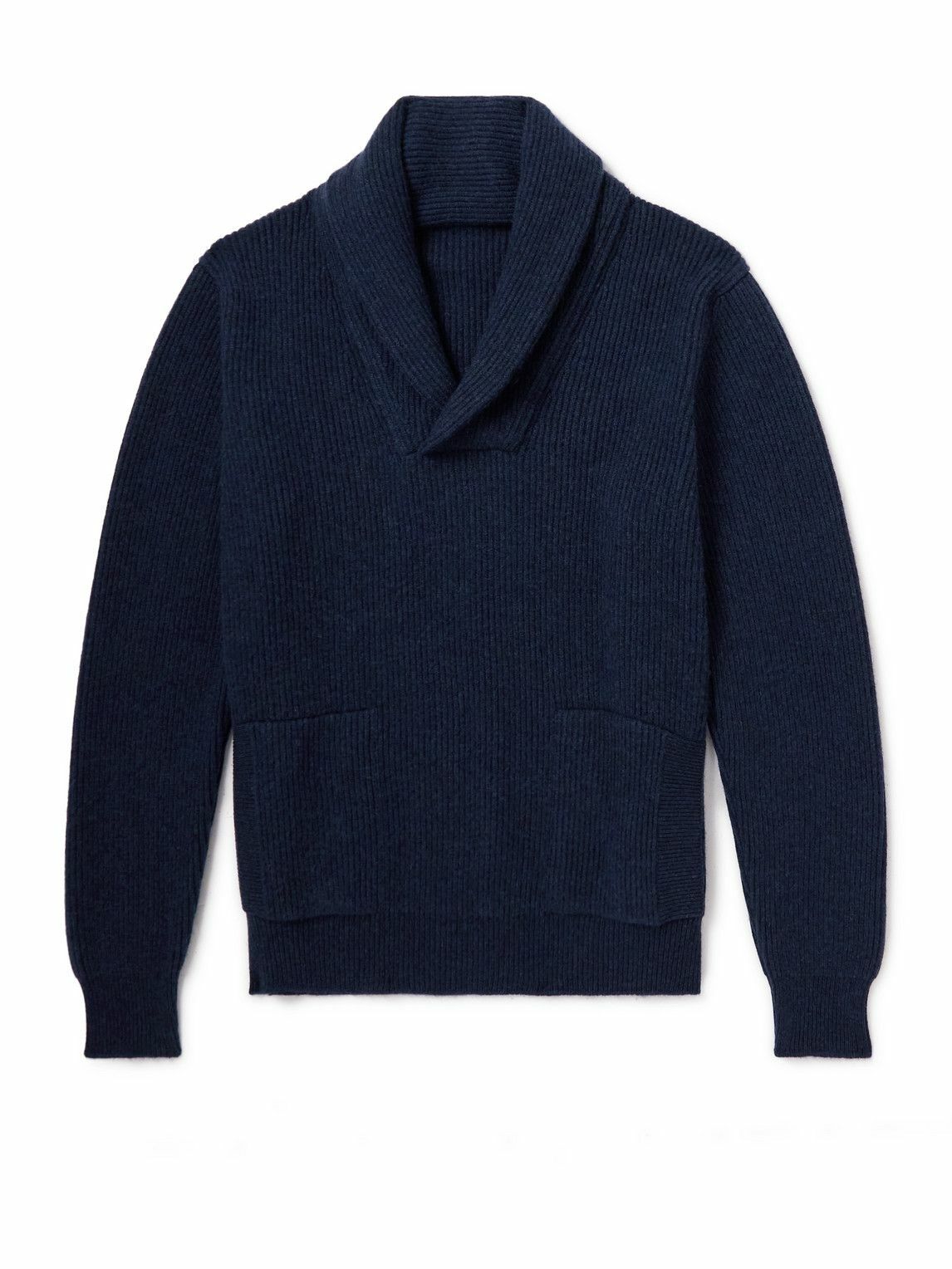 Anderson & Sheppard - Shawl-Collar Ribbed Cashmere Sweater - Blue ...