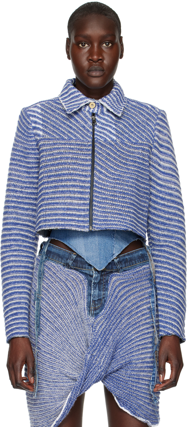 Vitelli Ssense Exclusive Blue Swirl Denim Jacket Vitelli