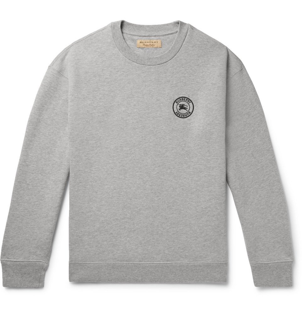 Burberry - Logo-Embroidered Fleece-back Cotton-Blend Jersey Sweatshirt - Men  - Gray Burberry