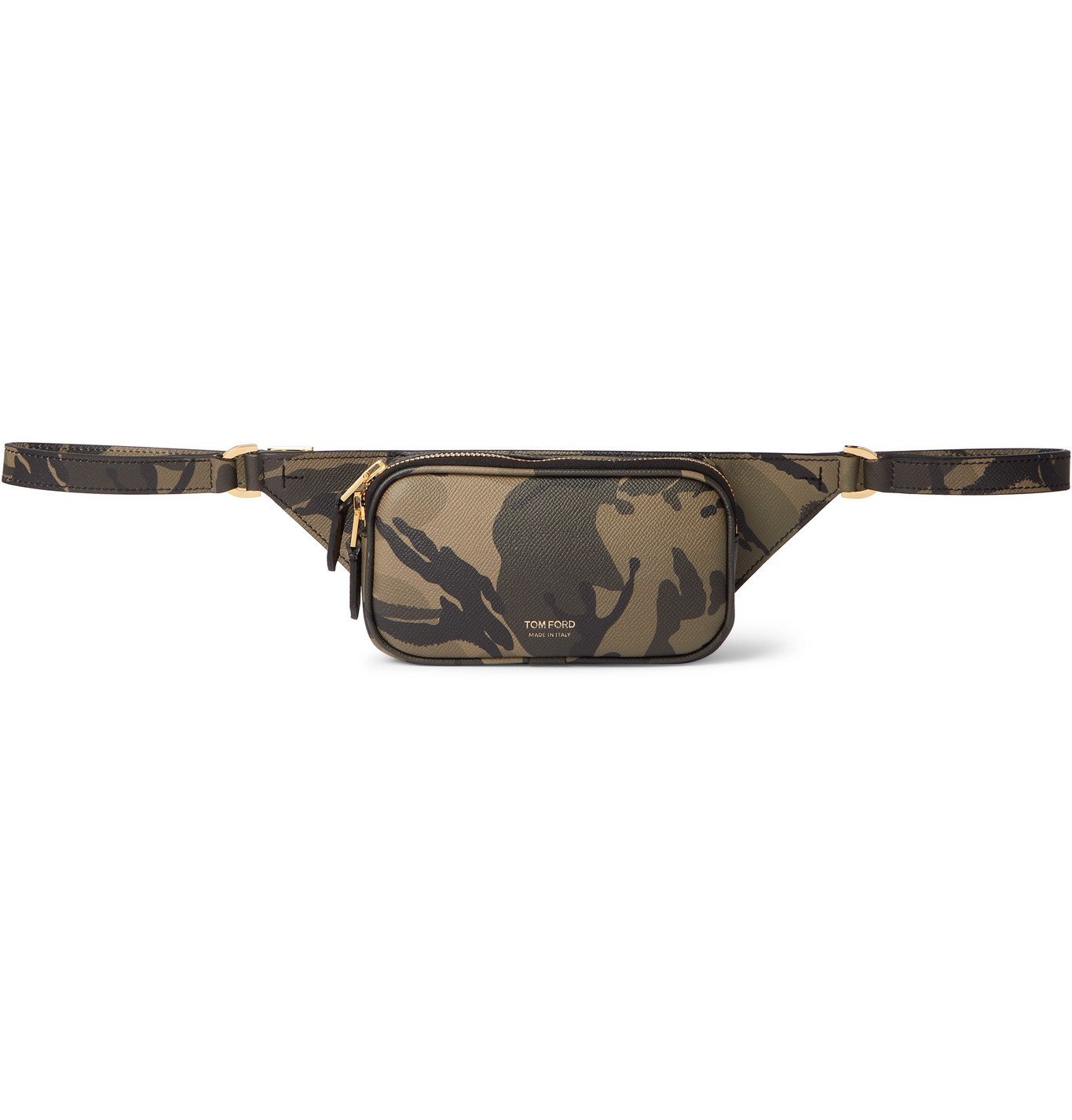 TOM FORD - Camouflage-Print Pebble-Grain Leather Belt Bag - Gray TOM FORD