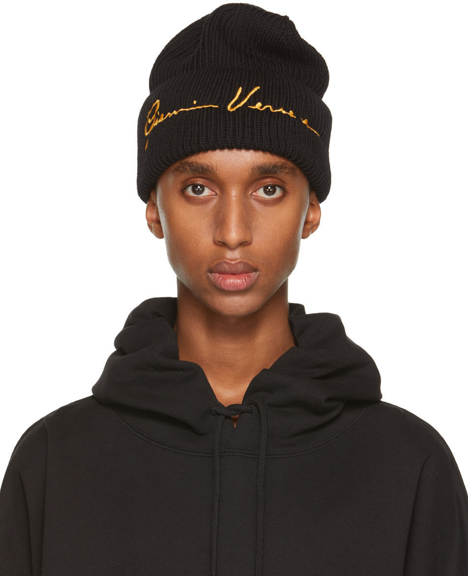 Versace Black & Yellow GV Signature Beanie Versace