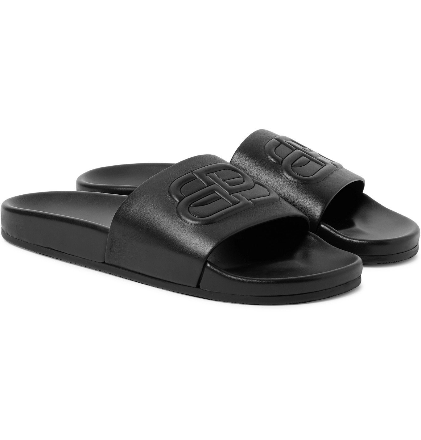 Balenciaga - Logo-Embossed Leather Slides - Black Balenciaga