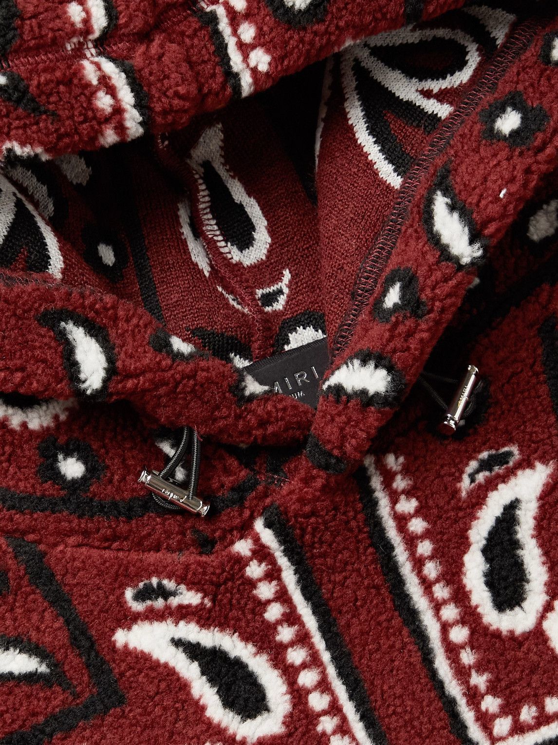 AMIRI LeatherTrimmed BandanaPrint Fleece Hoodie Burgundy Amiri
