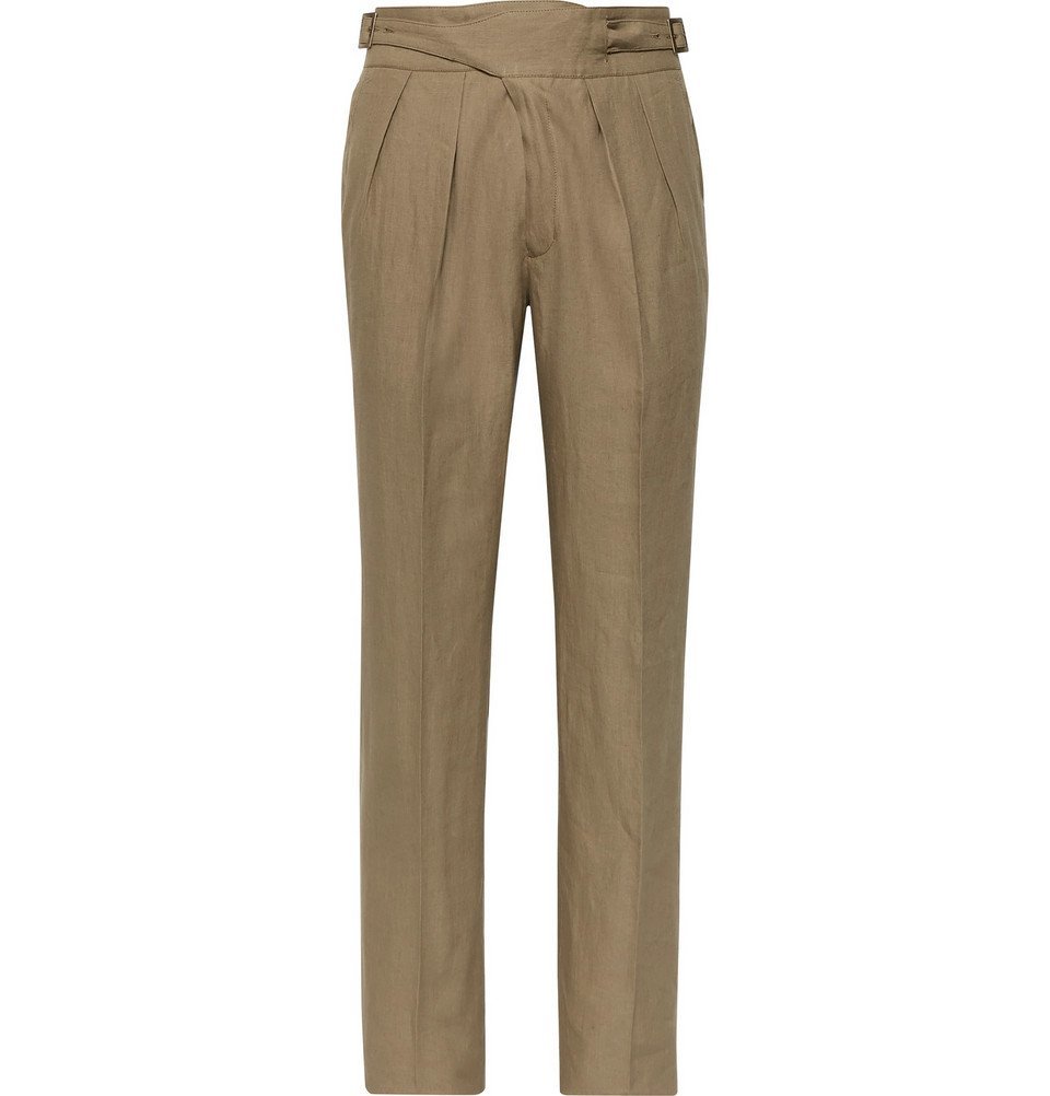 Rubinacci - Manny Tapered Pleated Linen Trousers - Brown Rubinacci