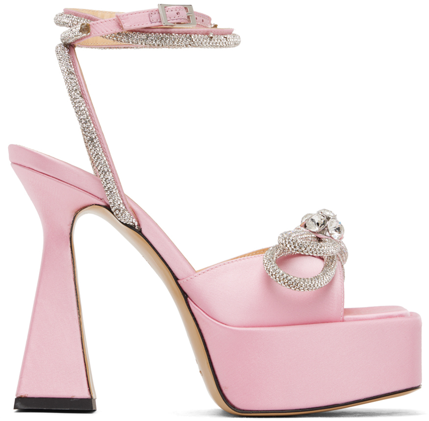 MACH & MACH Pink Double Bow Square Toe Heels MACH & MACH