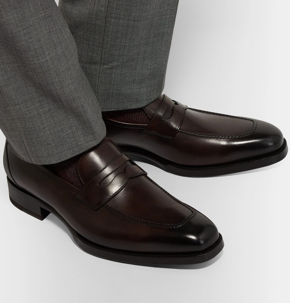 TOM FORD - Wessex Polished-Leather Penny Loafers - Dark brown TOM FORD