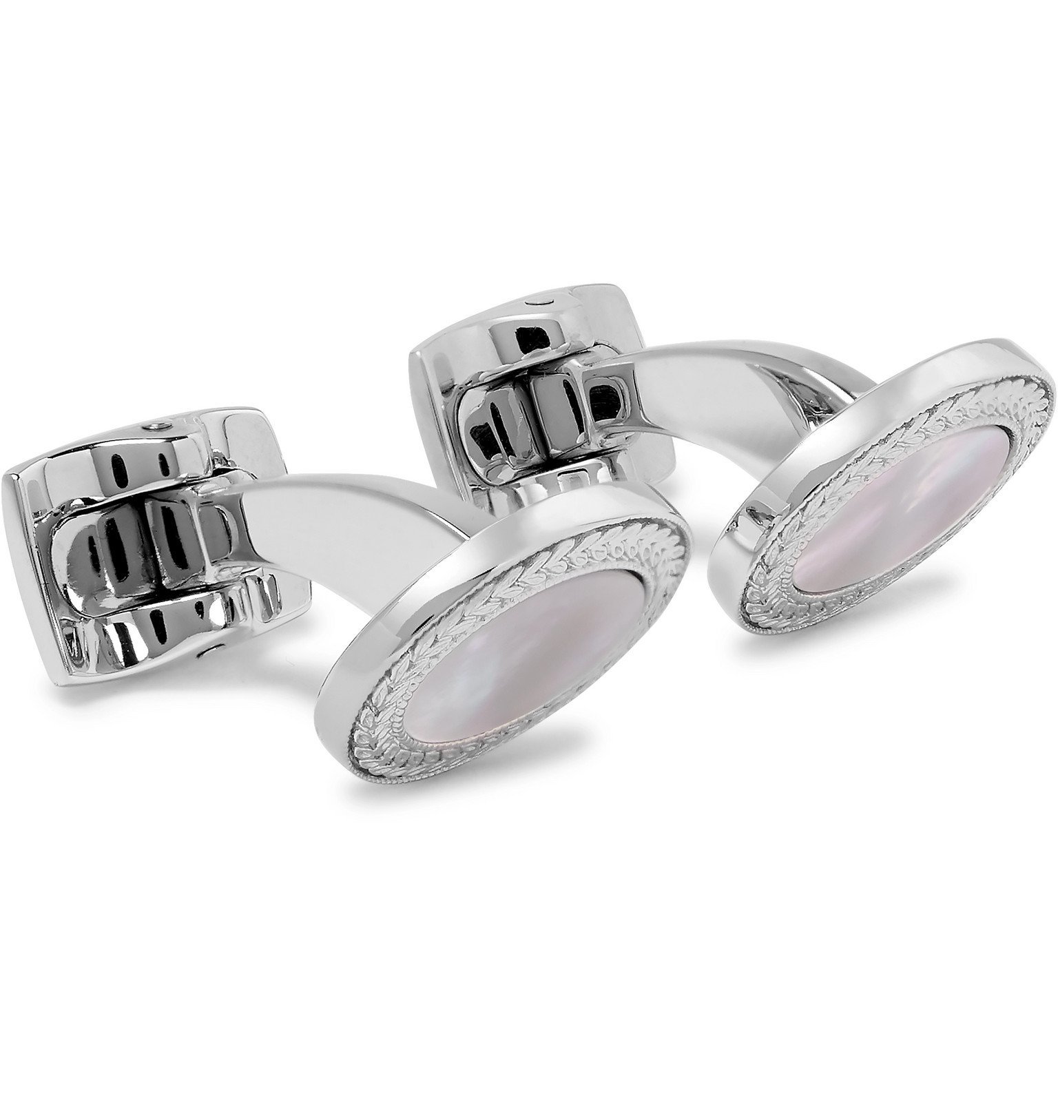 Sterling Silver Rhodium-plated Mother Of Pearl /& Enamel Cuff Links