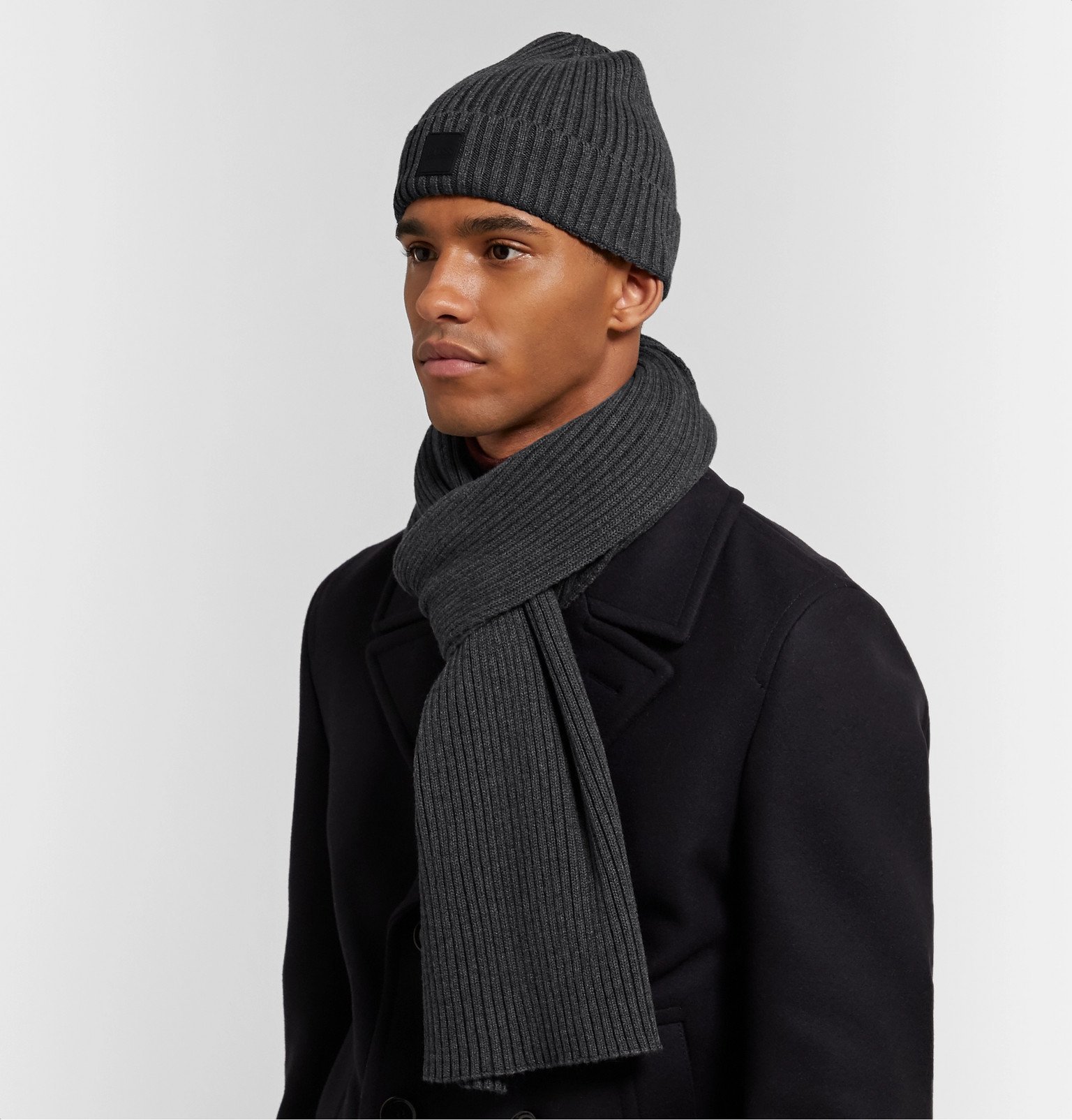 Hugo Boss - Ribbed Cotton and Wool-Blend Beanie and Scarf Set - Gray ...
