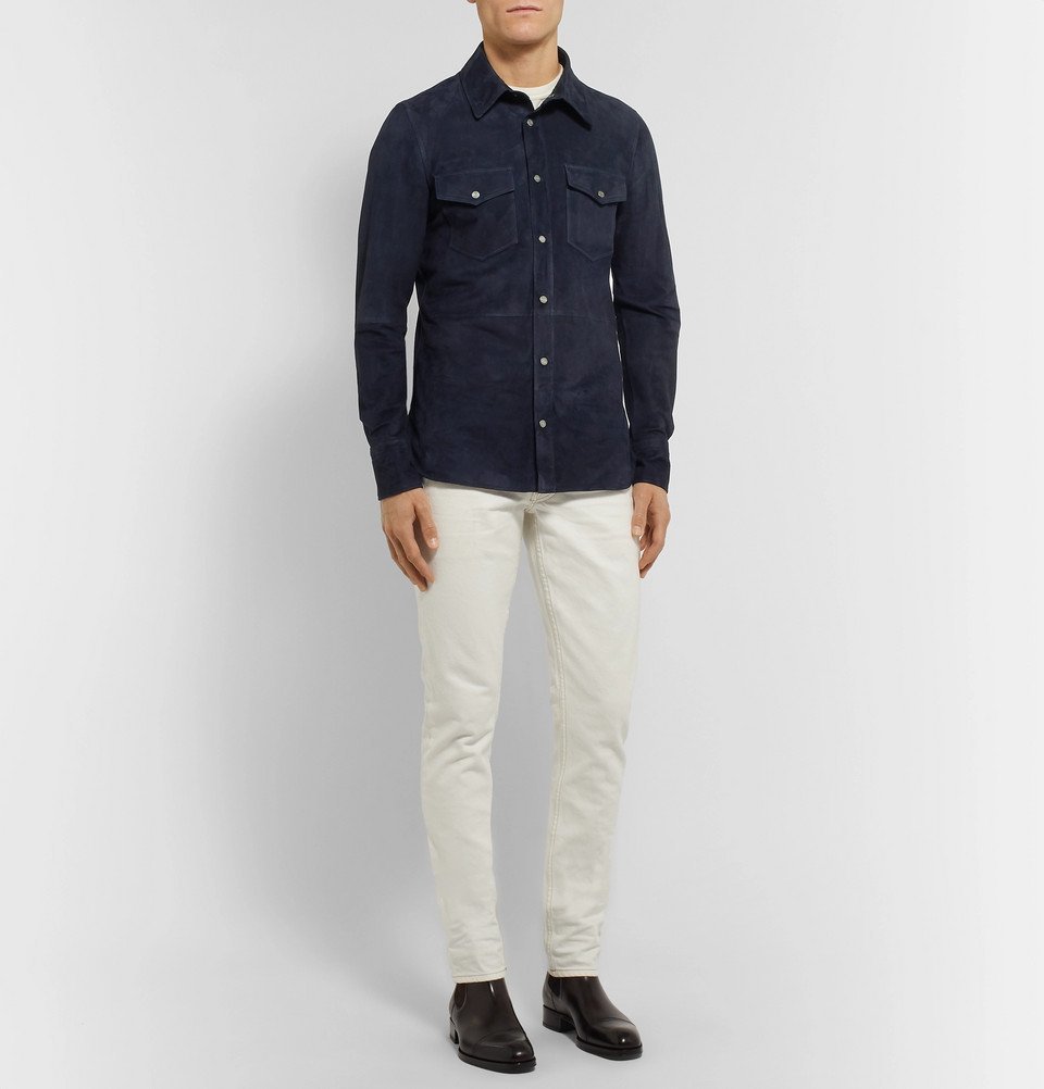 TOM FORD - Slim-Fit Suede Shirt - Midnight blue TOM FORD