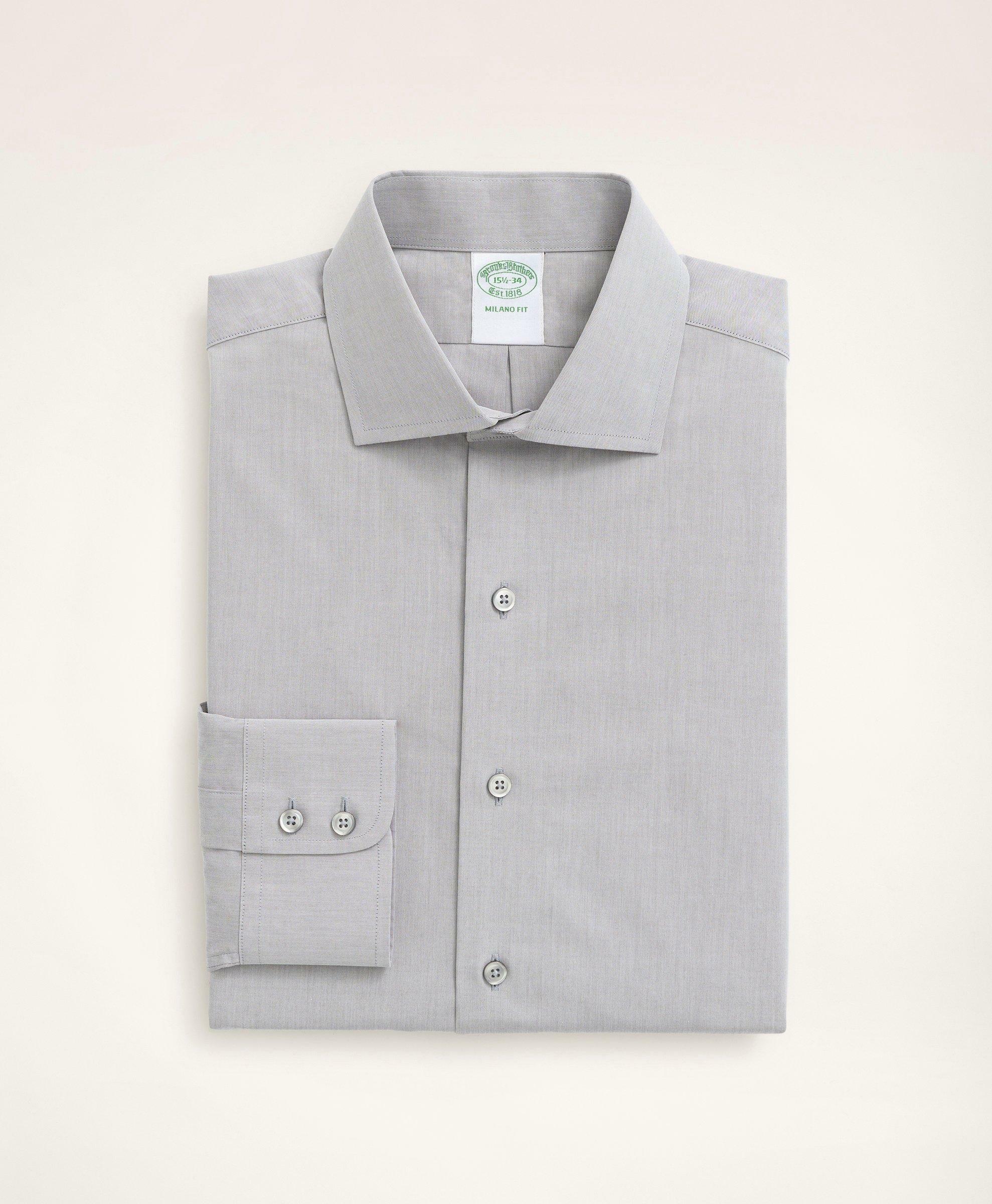 Brooks Brothers Men's Milano Slim-Fit Dress Shirt, Poplin English Collar End-On-End | Grey